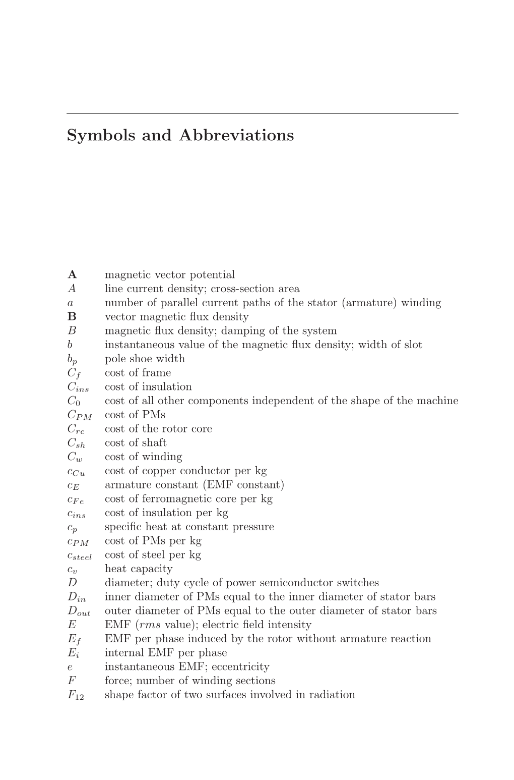 Symbols and Abbreviations