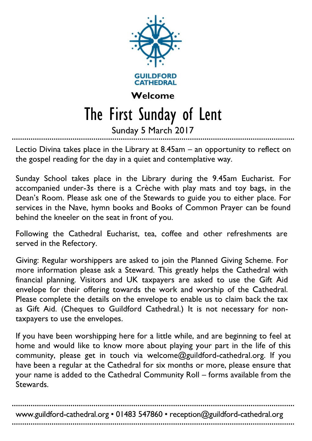 The First Sunday of Lent Sunday 5 March 2017