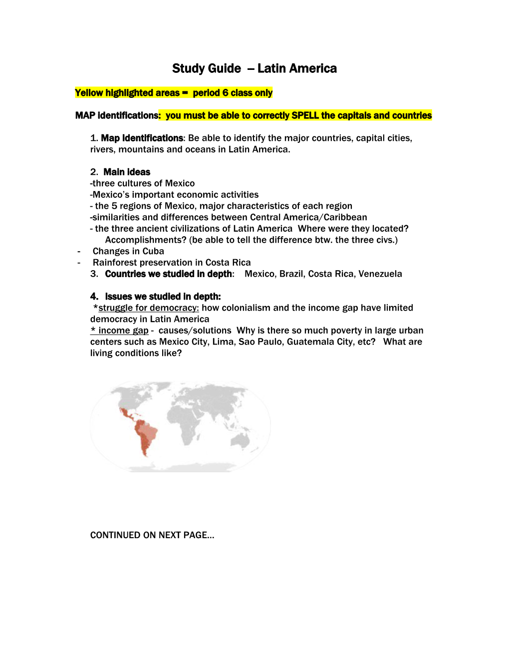 Study Guide Latin America