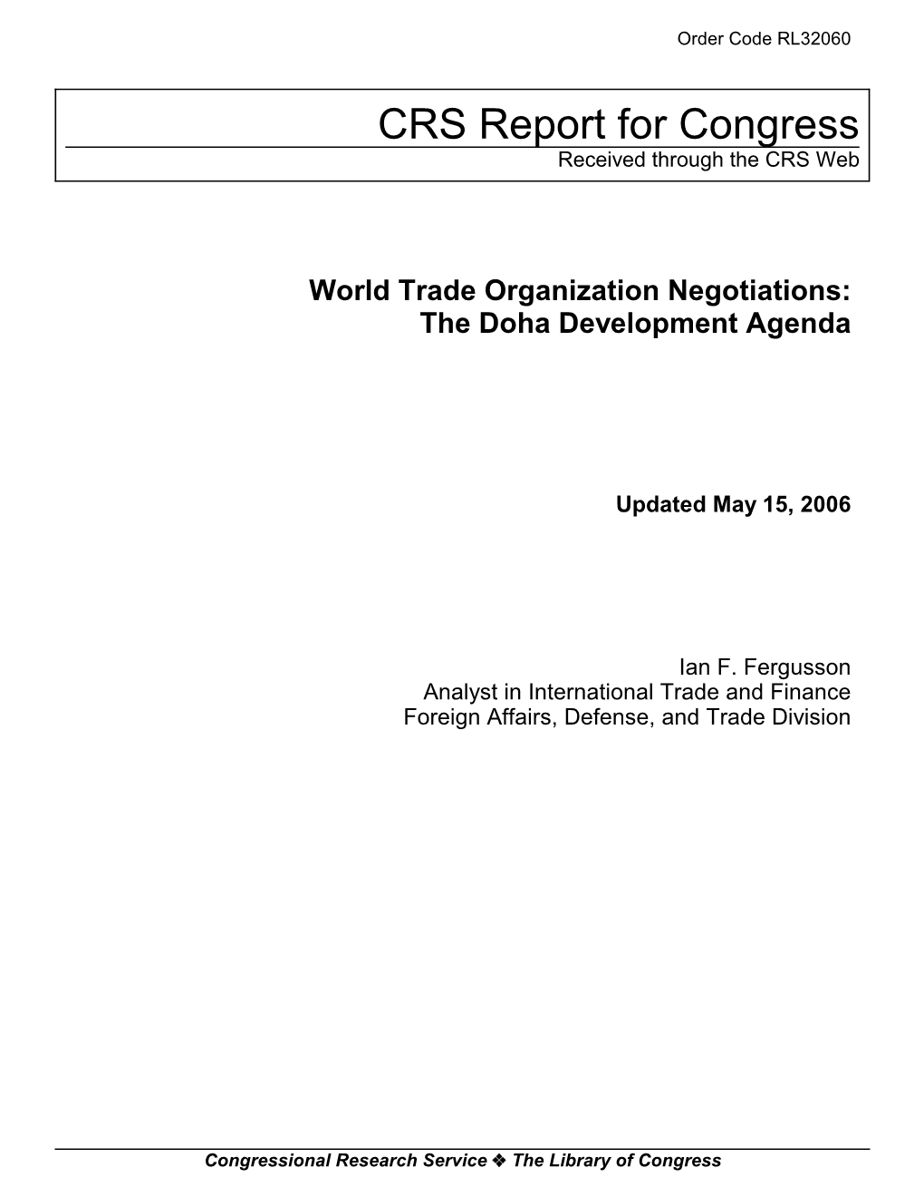 World Trade Organization Negotiations: the Doha Development Agenda