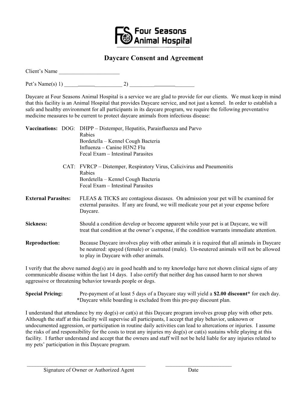 Daycare Consent and Agreement
