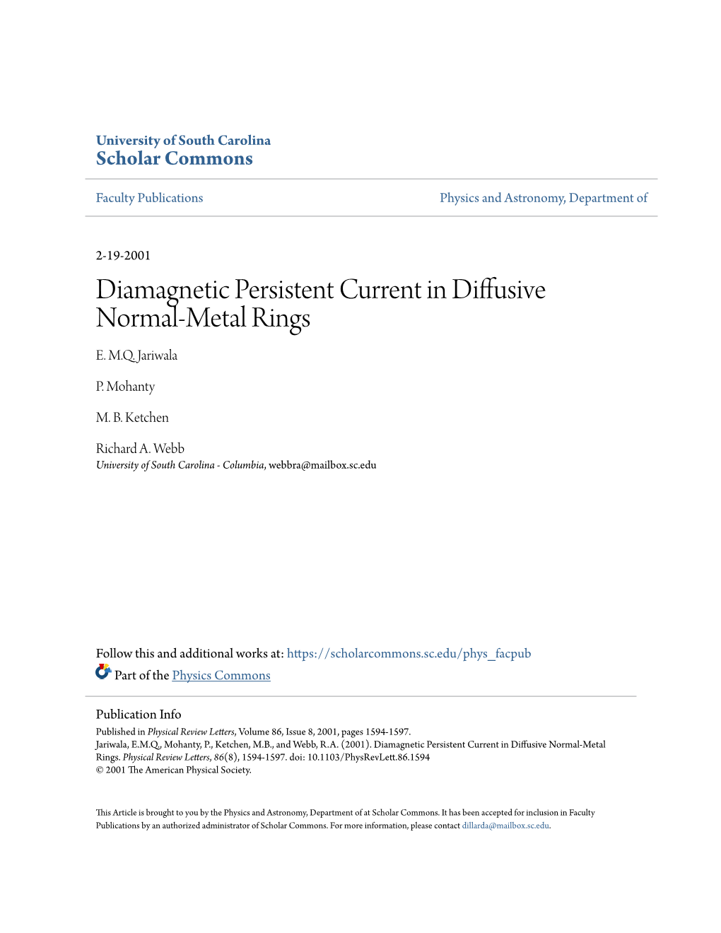 Diamagnetic Persistent Current in Diffusive Normal-Metal Rings E