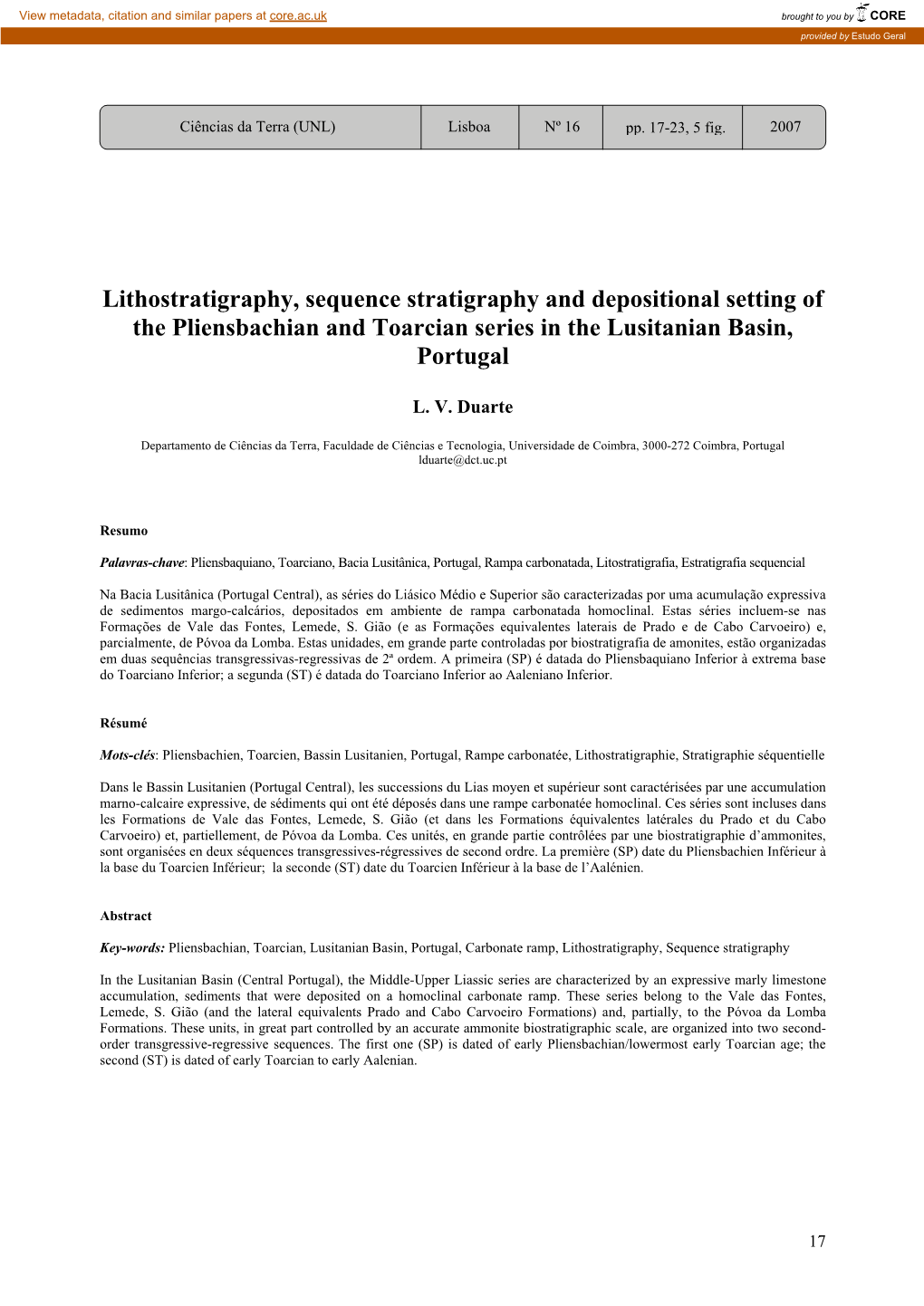 Lithostratigraphy, Sequence Stratigraphy and Depositional Setting of the Pliensbachian and Toarcian Series in the Lusitanian Basin, Portugal