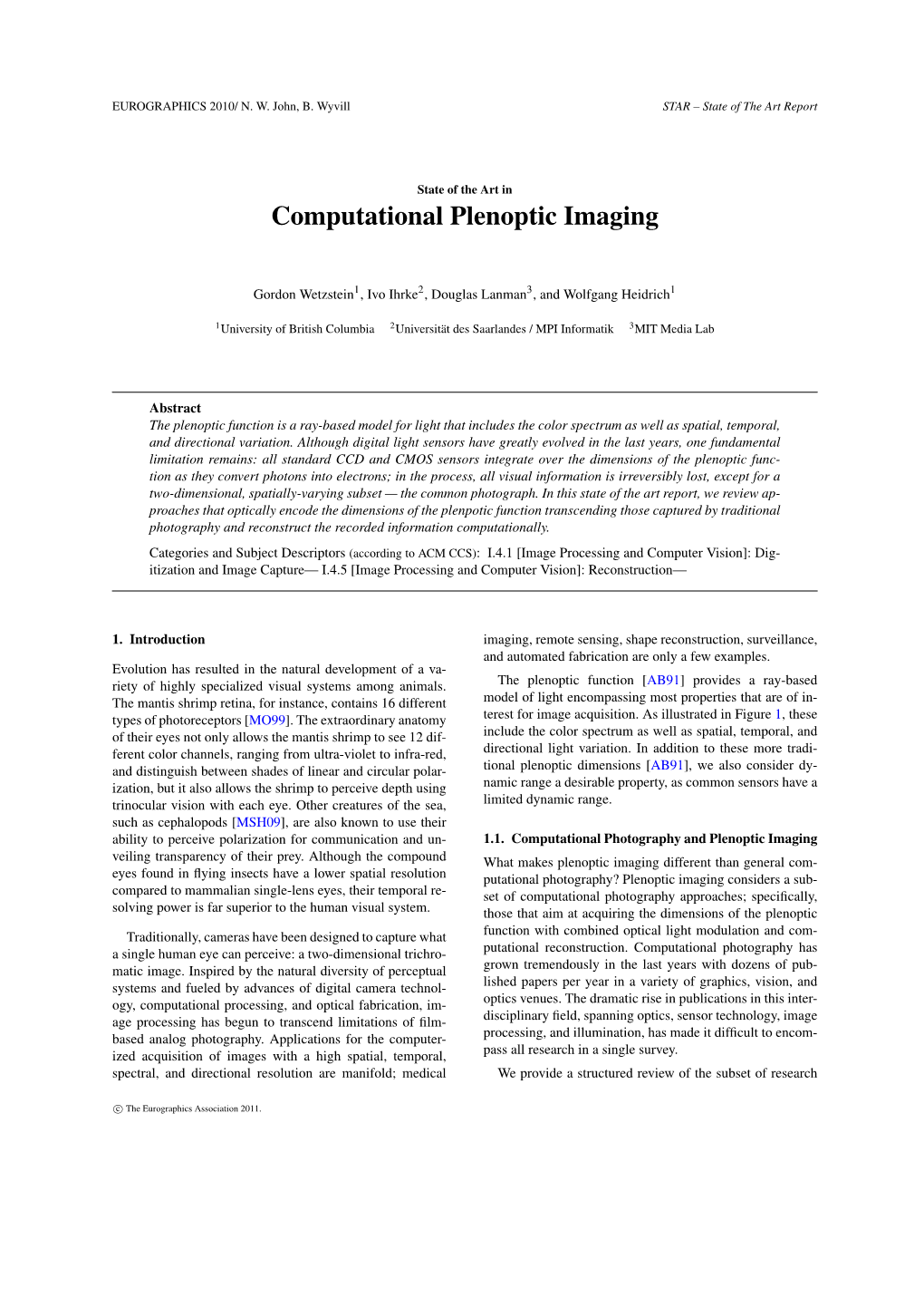 Computational Plenoptic Imaging