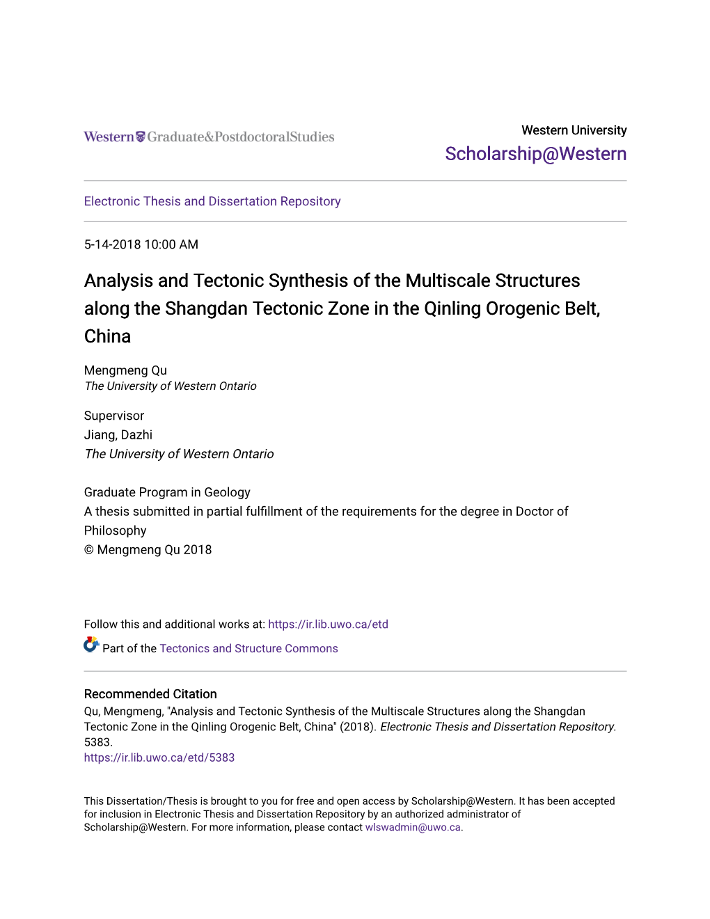 Analysis and Tectonic Synthesis of the Multiscale Structures Along the Shangdan Tectonic Zone in the Qinling Orogenic Belt, China