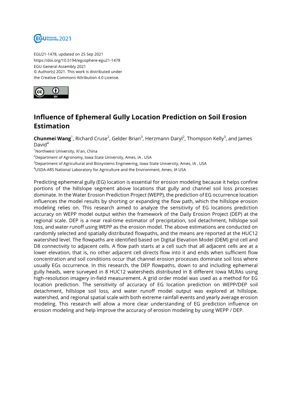 Influence of Ephemeral Gully Location Prediction on Soil Erosion Estimation