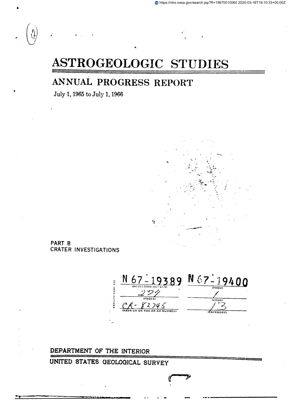 Astrogeologic Studies N 67 1 389 N 57-".]9400