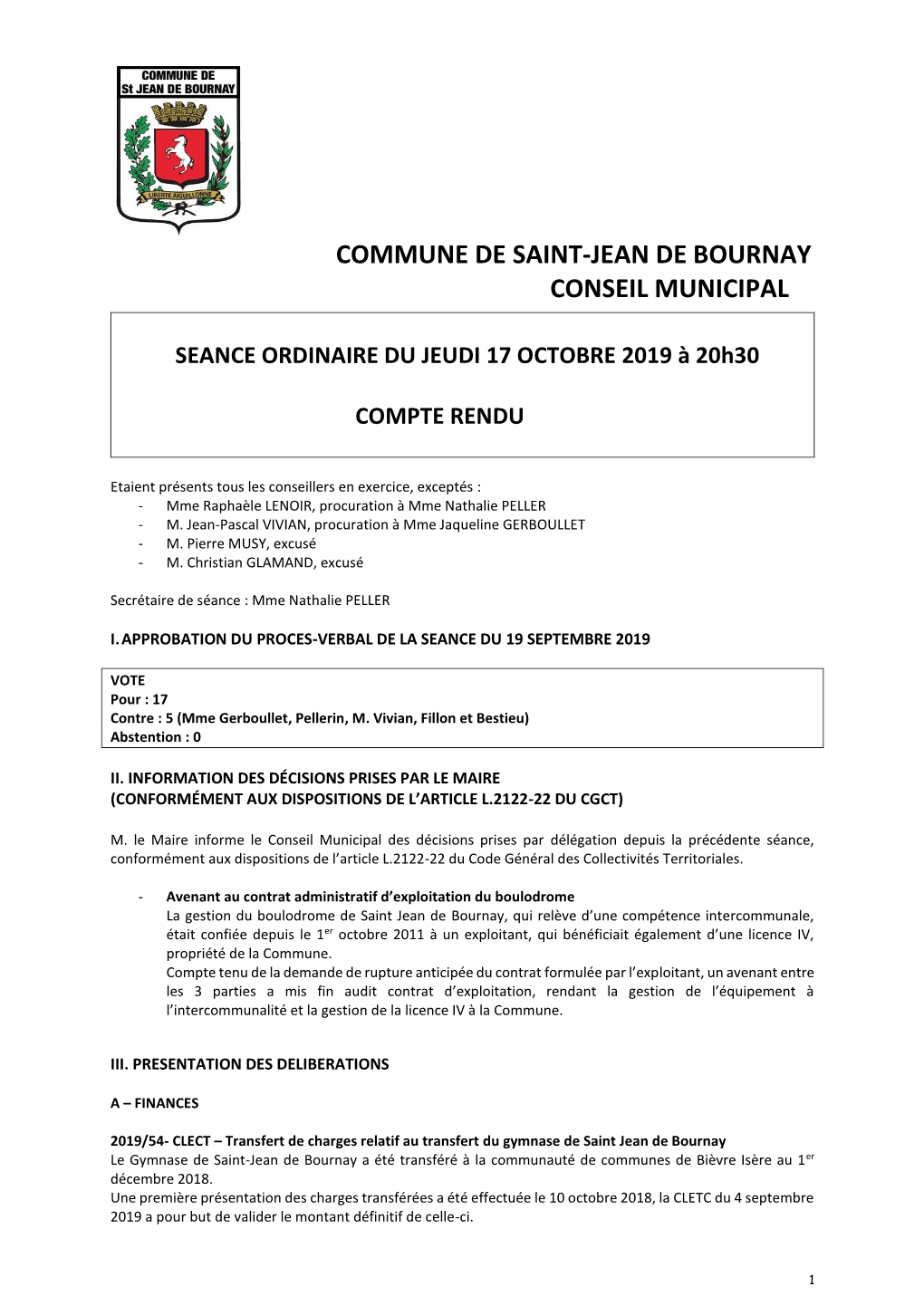Commune De Saint-Jean De Bournay Conseil Municipal