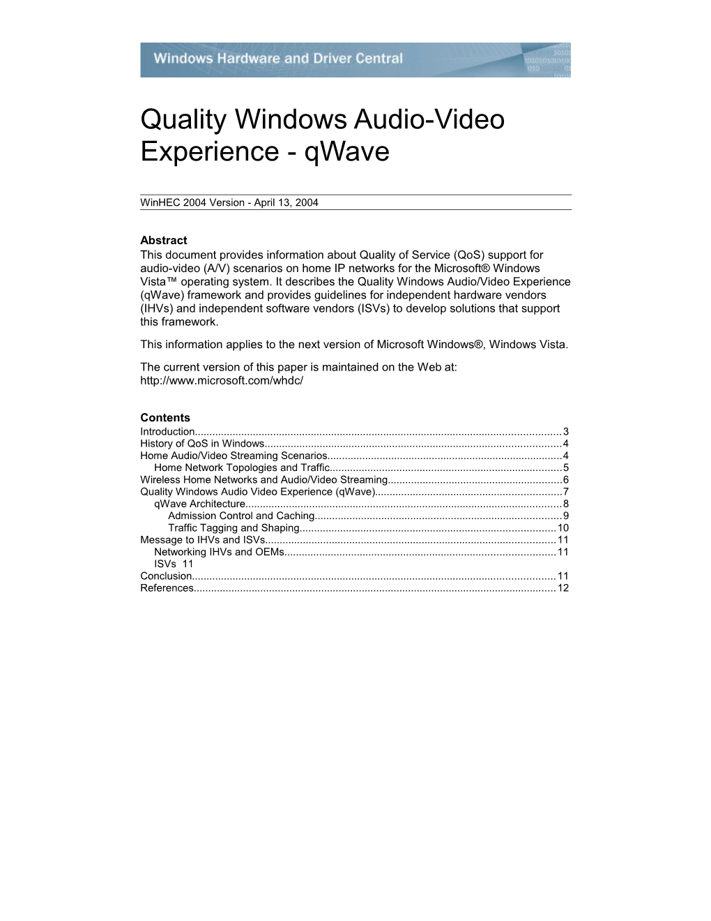 Quality Windows Audio-Video Experience - Qwave