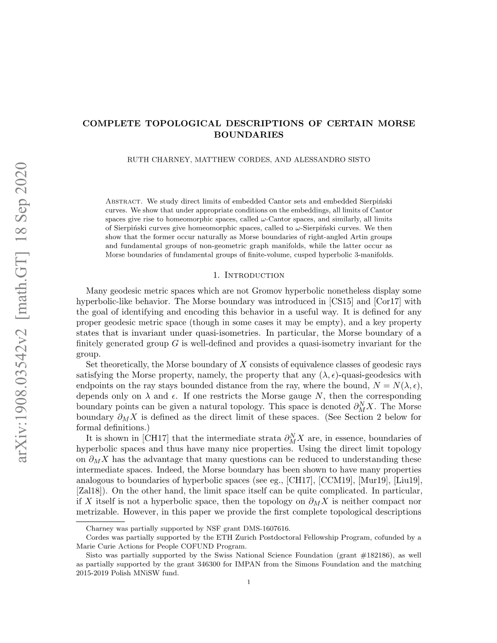 Arxiv:1908.03542V2 [Math.GT] 18 Sep 2020 on ∂M X Has the Advantage That Many Questions Can Be Reduced to Understanding These Intermediate Spaces