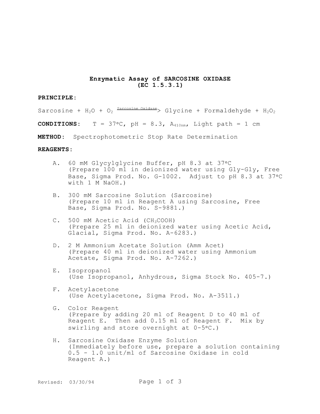 SARCOSINE OXIDASE Spectrophotometric Stop Rate Determinati…