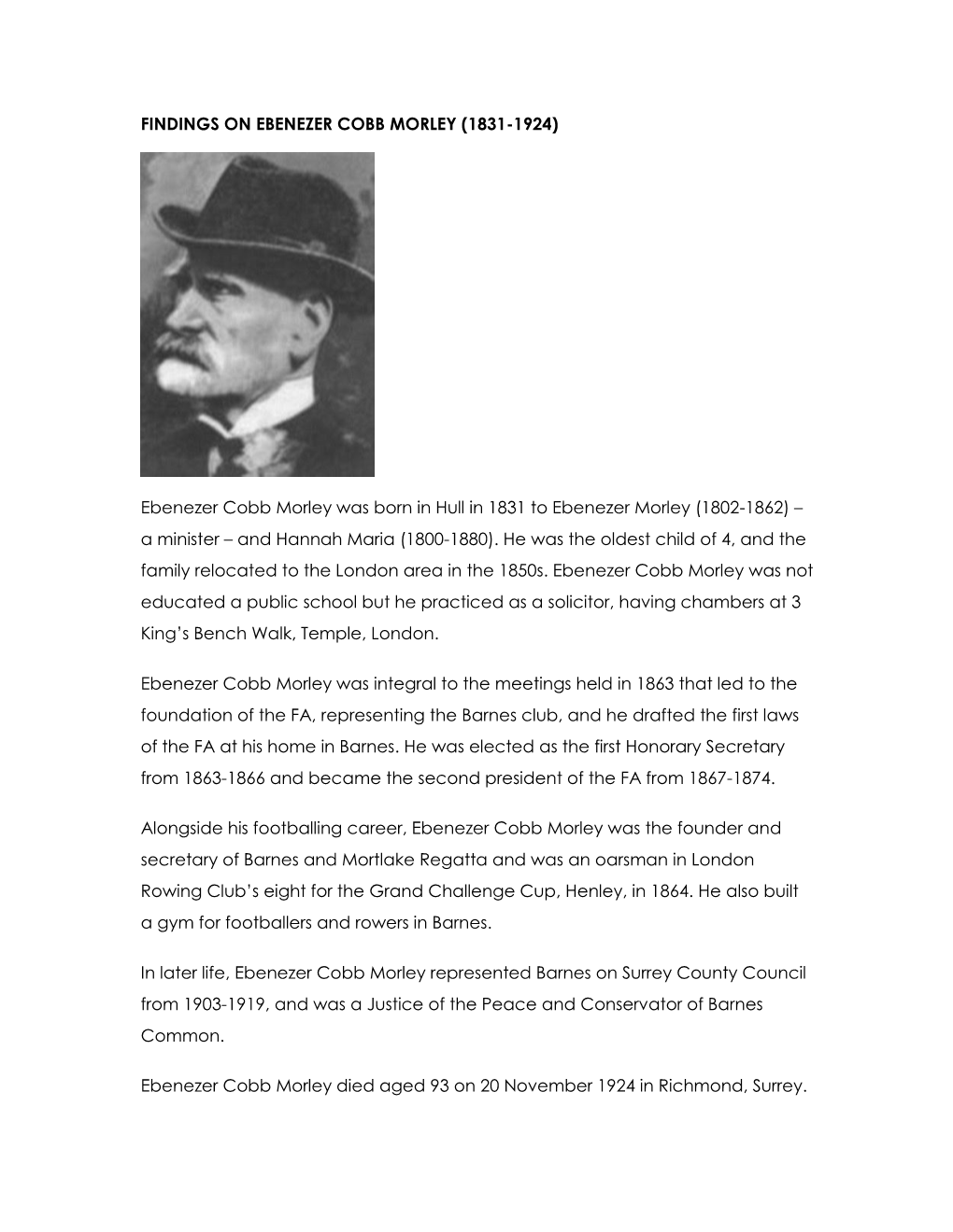 Findings on Ebenezer Cobb Morley (1831-1924)