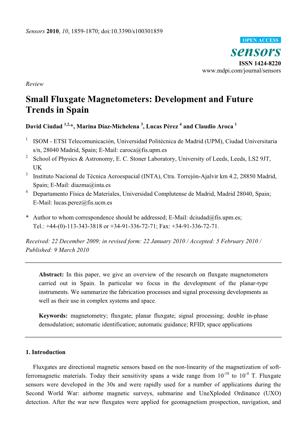 Small Fluxgate Magnetometers: Development and Future Trends in Spain