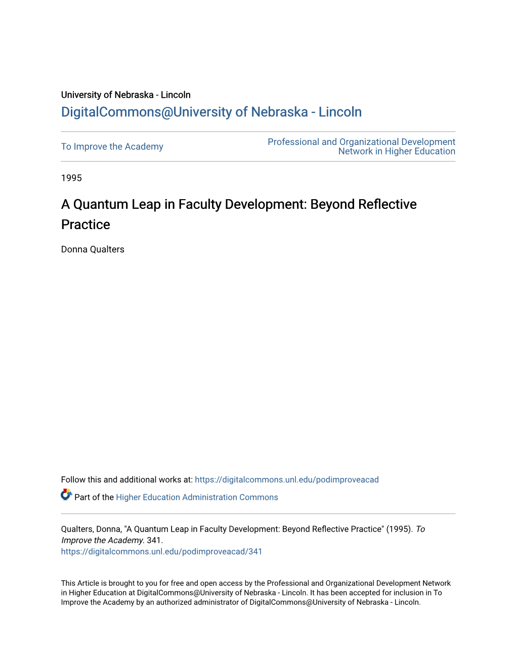 A Quantum Leap in Faculty Development: Beyond Reflective Practice