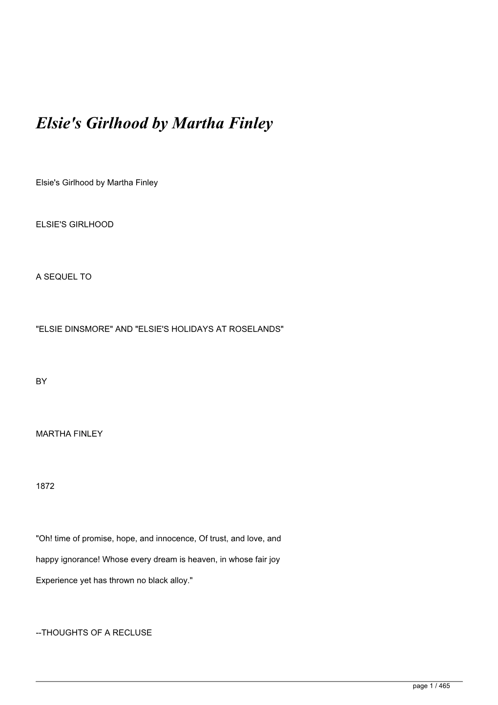 Elsie's Girlhood by Martha Finley&lt;/H1&gt;