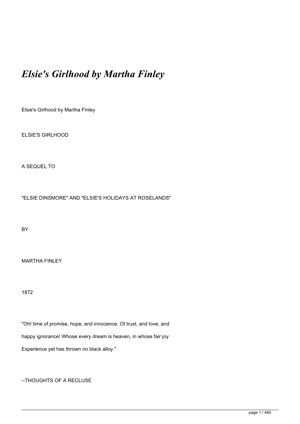 Elsie's Girlhood by Martha Finley</H1>