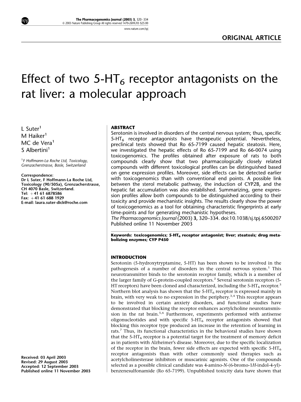 Effect of Two 5-HT6 Receptor Antagonists on the Rat Liver: a Molecular Approach