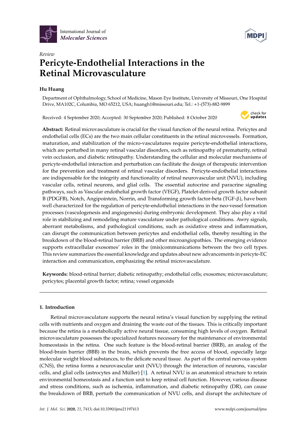 Pericyte-Endothelial Interactions in the Retinal Microvasculature