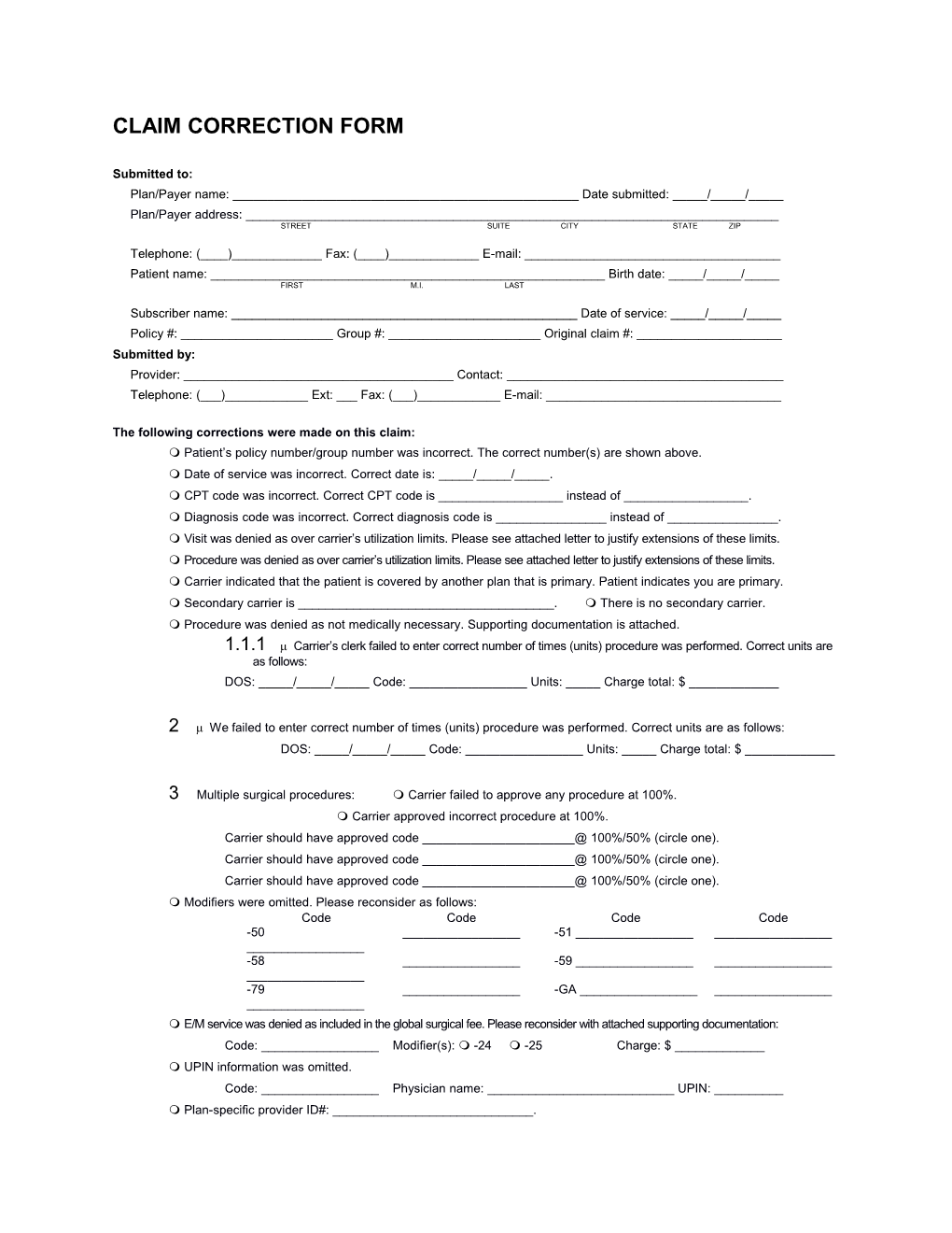 Claim Correction Form