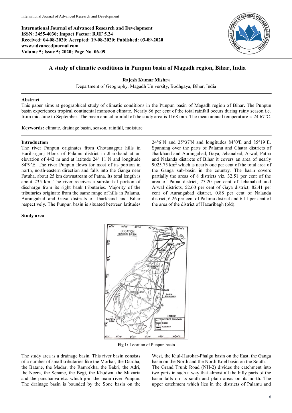 A Study of Climatic Conditions in Punpun Basin of Magadh Region, Bihar, India