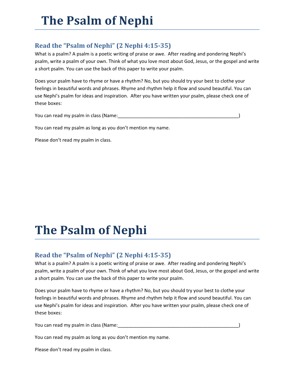 Read the Psalm of Nephi (2 Nephi 4:15-35)