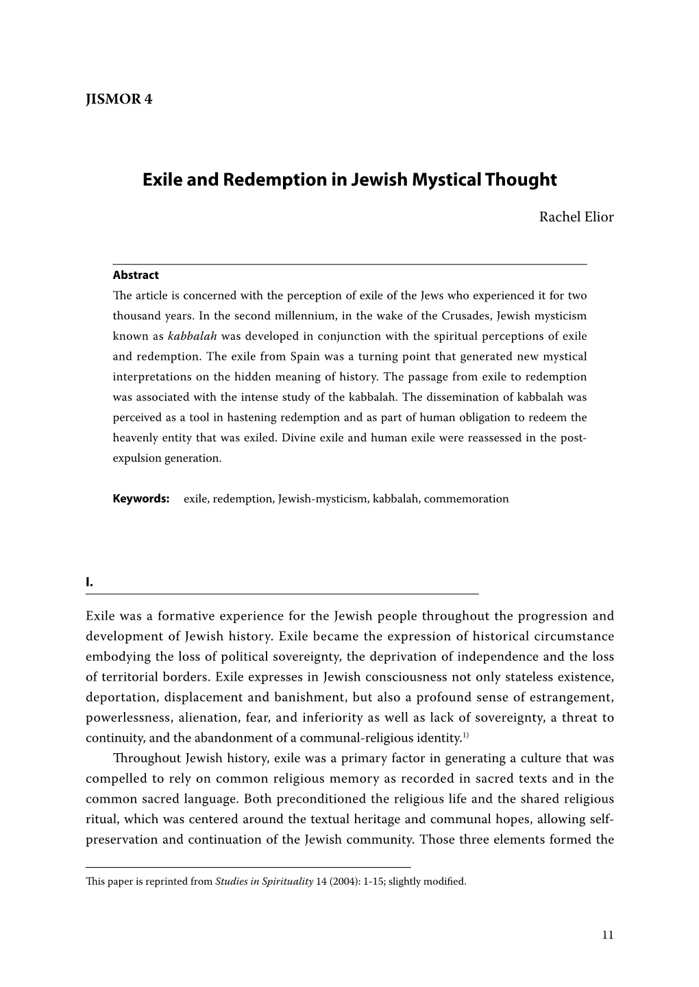 Exile and Redemption in Jewish Mystical Thought