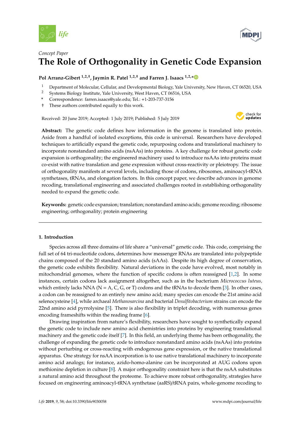 The Role of Orthogonality in Genetic Code Expansion