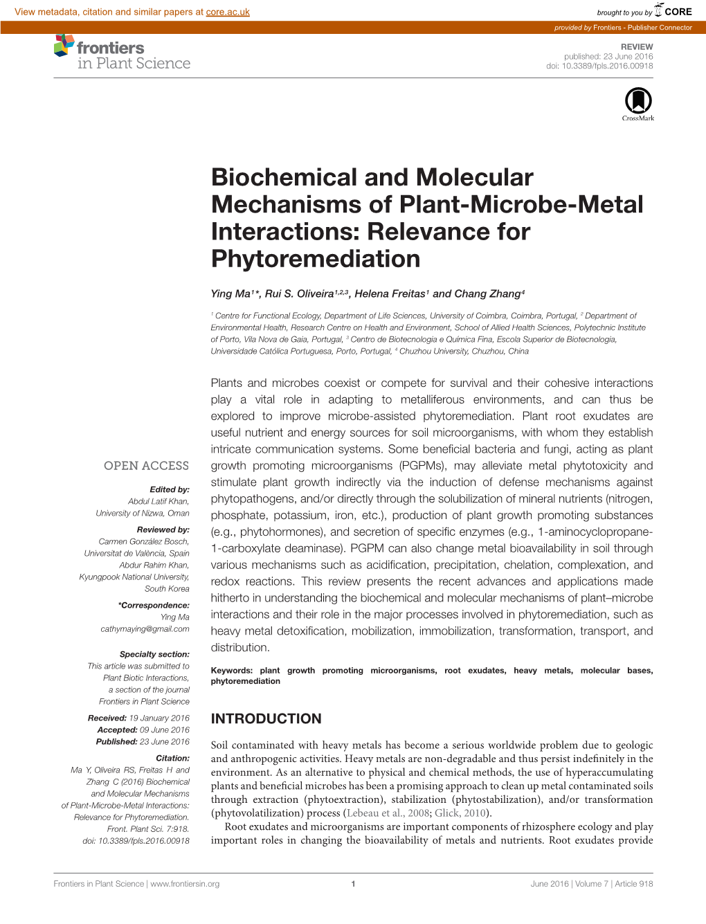 Biochemical and Molecular Mechanisms of Plant-Microbe-Metal Interactions: Relevance for Phytoremediation