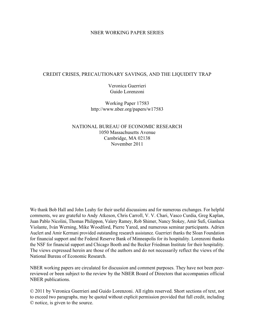 Credit Crises, Precautionary Savings, and the Liquidity Trap