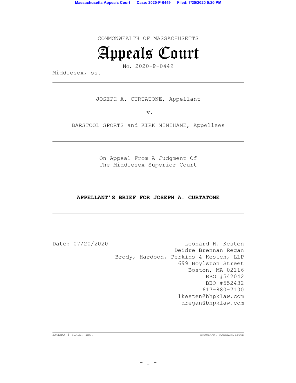 Appeals Court Case: 2020-P-0449 Filed: 7/20/2020 5:20 PM