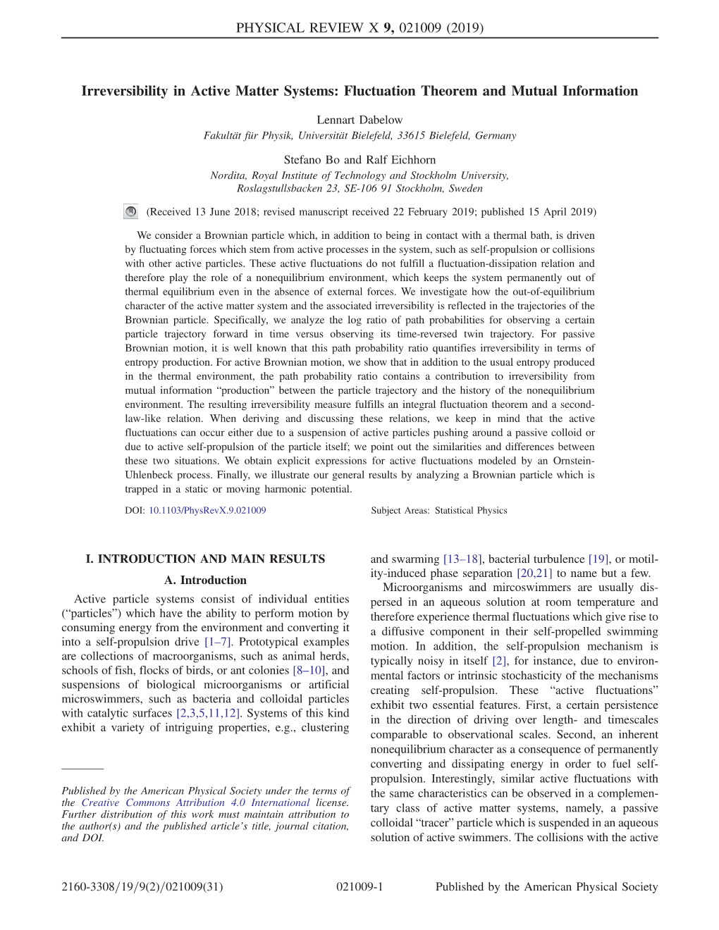 Irreversibility in Active Matter Systems: Fluctuation Theorem and Mutual Information