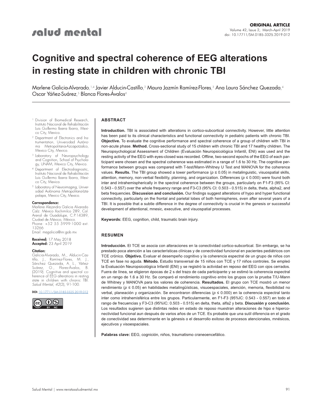 Cognitive and Spectral Coherence of EEG Alterations in Resting State in Children with Chronic TBI