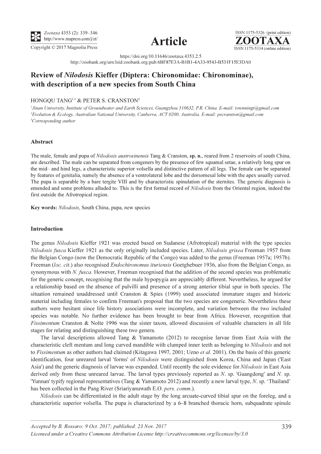 Diptera: Chironomidae: Chironominae), with Description of a New Species from South China