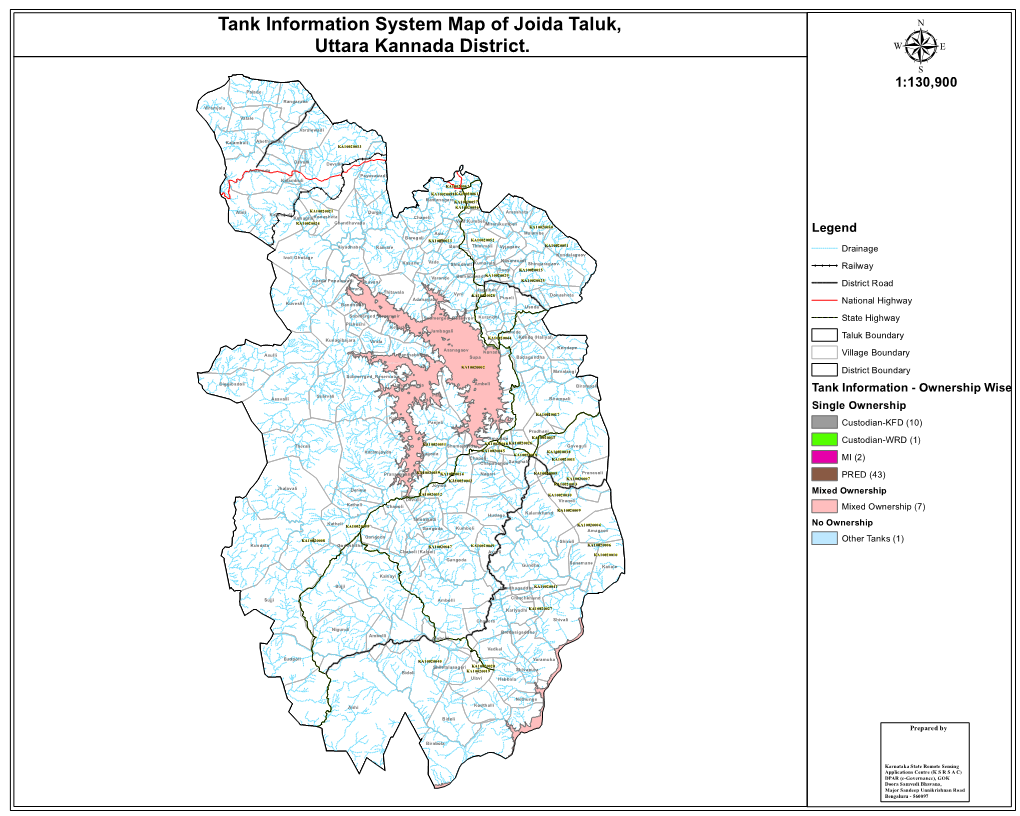 Tank Information System Map of Joida Taluk, Uttara Kannada District. Μ 1:130,900 Palade