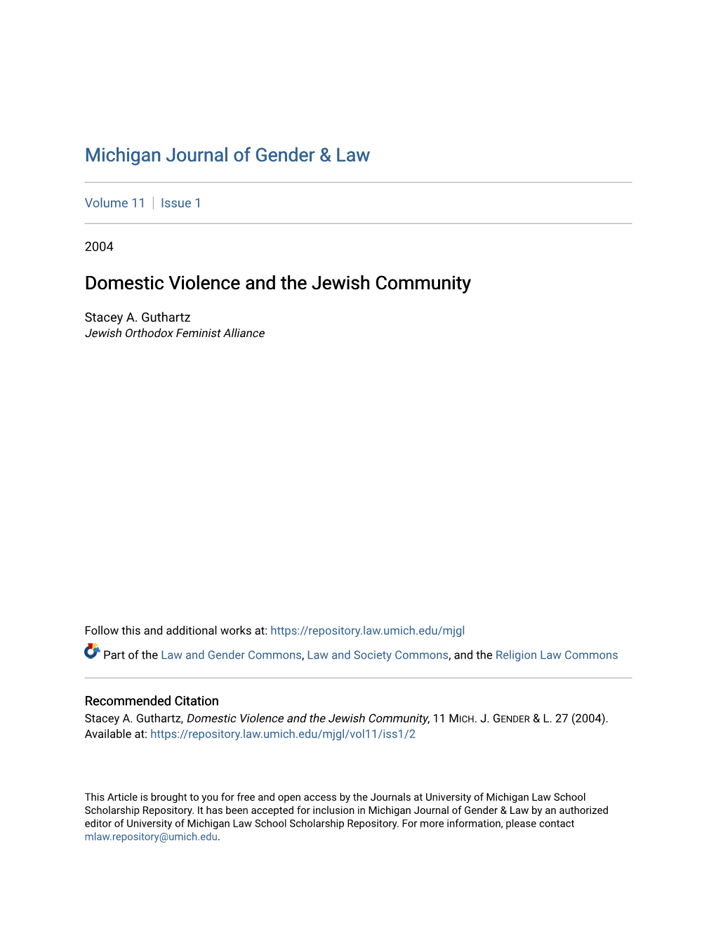 Domestic Violence and the Jewish Community