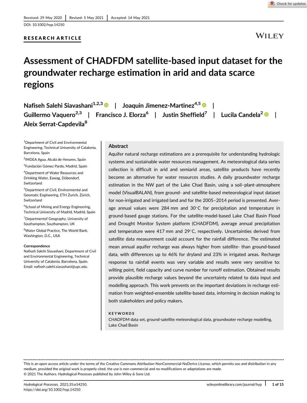 Assessment of CHADFDM Satellite‐Based Input Dataset for The