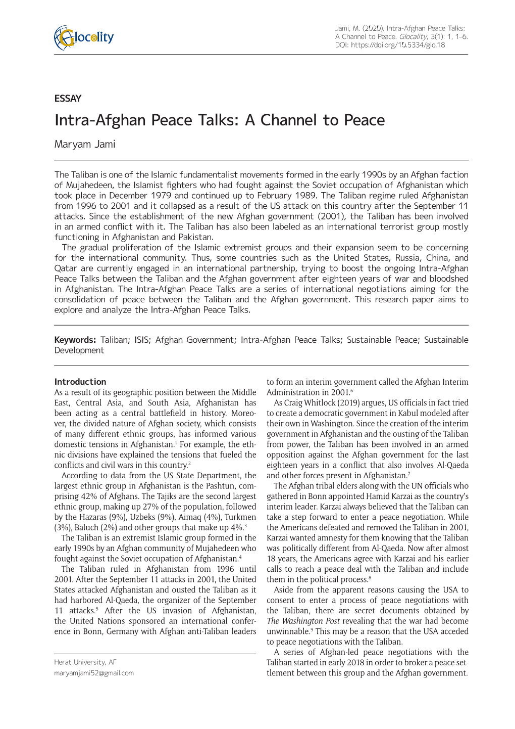 Intra-Afghan Peace Talks: a Channel to Peace