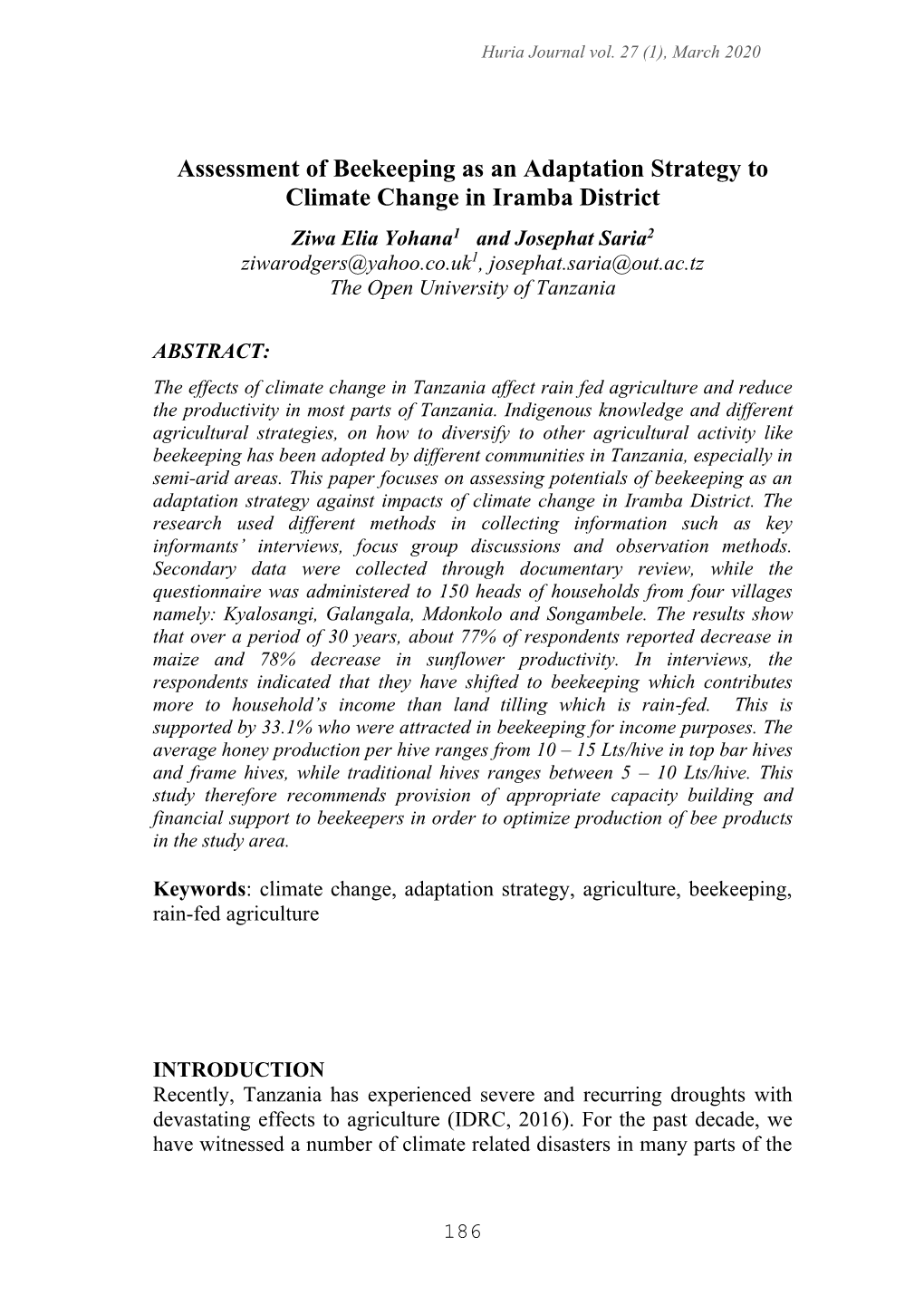 Assessment of Beekeeping As an Adaptation Strategy to Climate