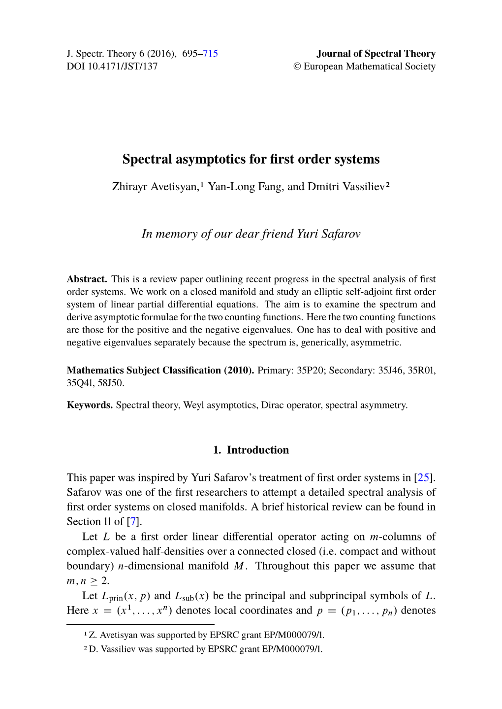 Spectral Asymptotics for First Order Systems