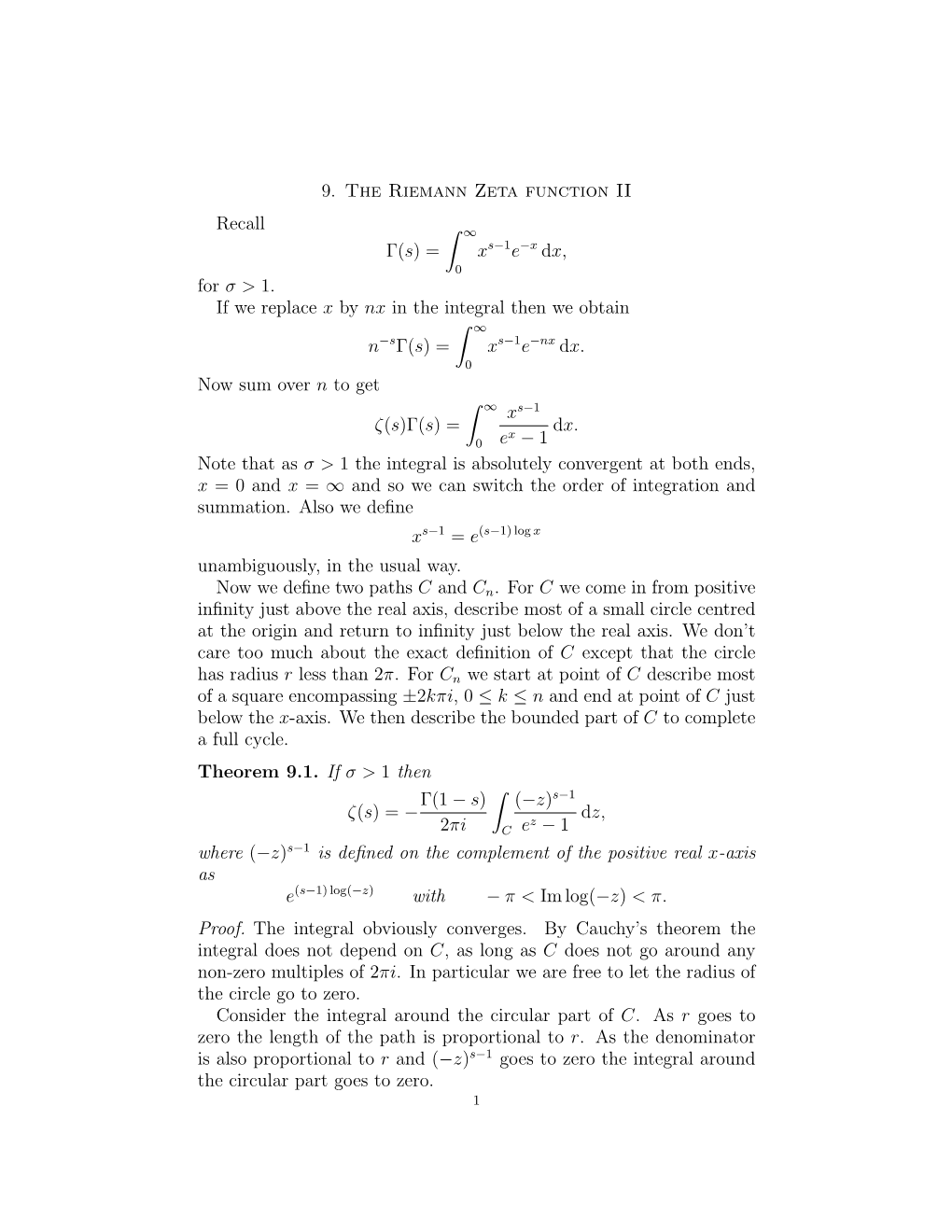 9. the Riemann Zeta Function II Recall Γ(S)