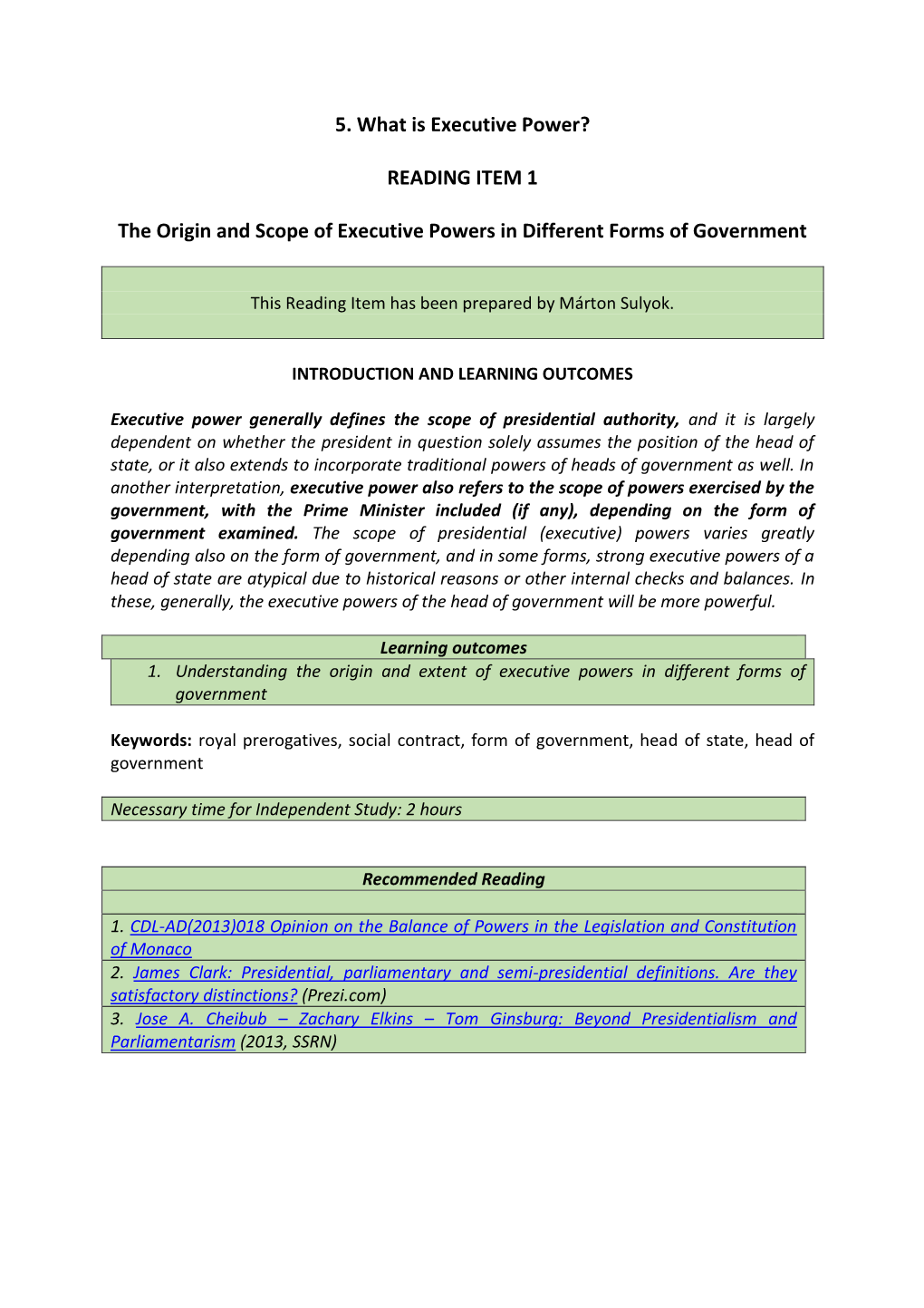 READING ITEM 1 the Origin and Scope of Executive Powers In