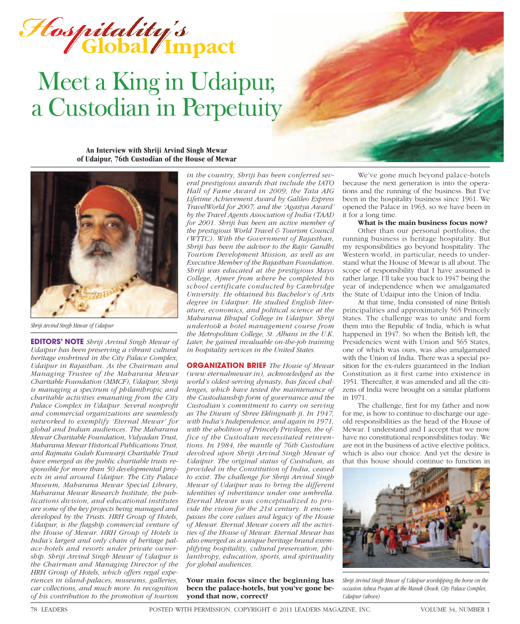 Meet a King in Udaipur, a Custodian in Perpetuity