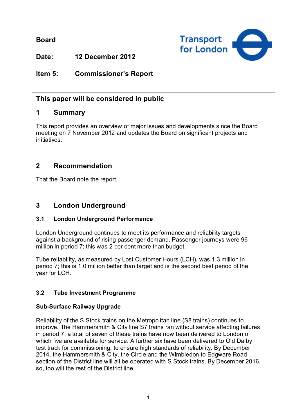 Commissioner's Report