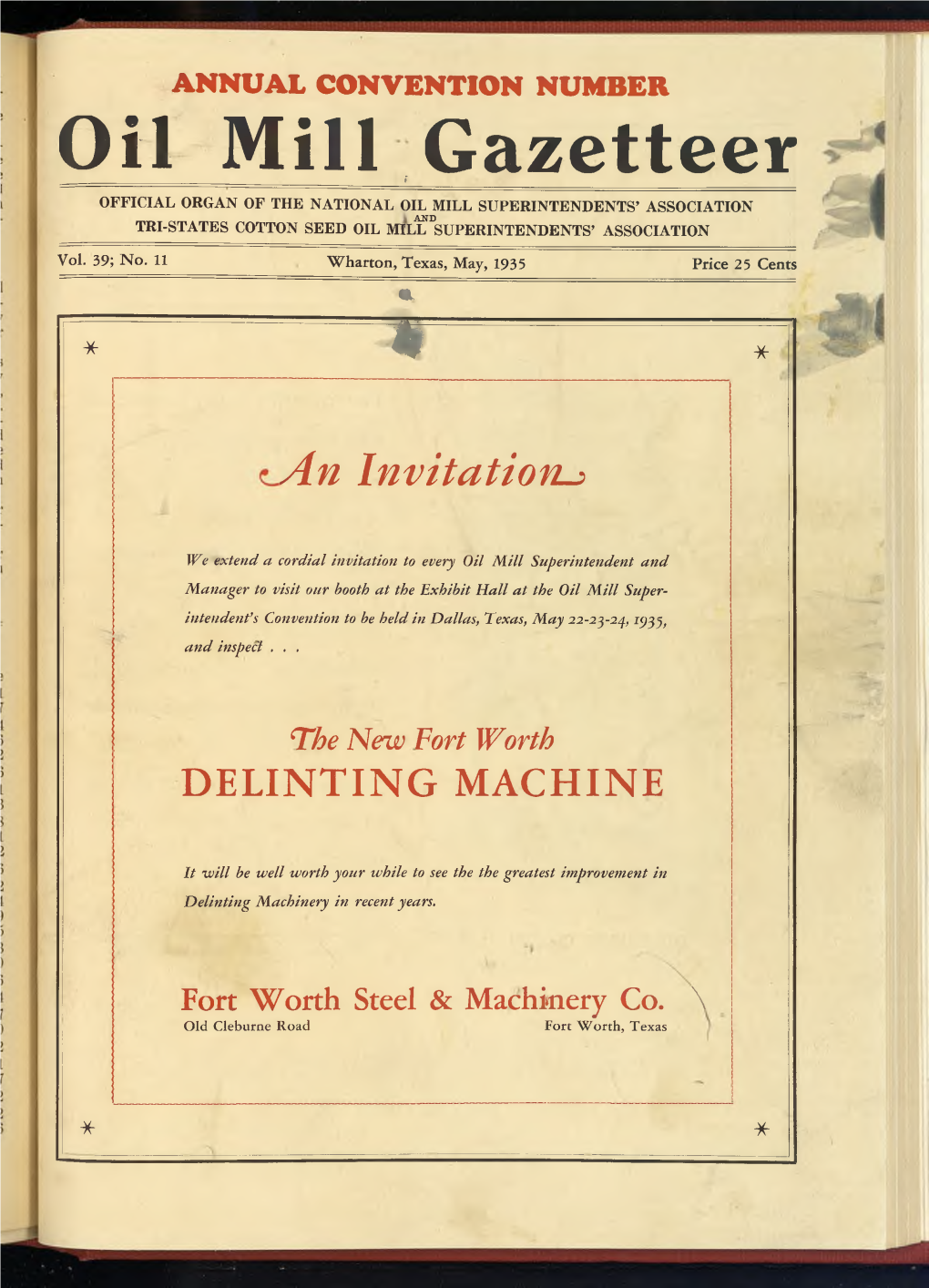 Oil Mill Gazetteer ______F ______OFFICIAL ORGAN of the NATIONAL OIL MILL SUPERINTENDENTS’ ASSOCIATION