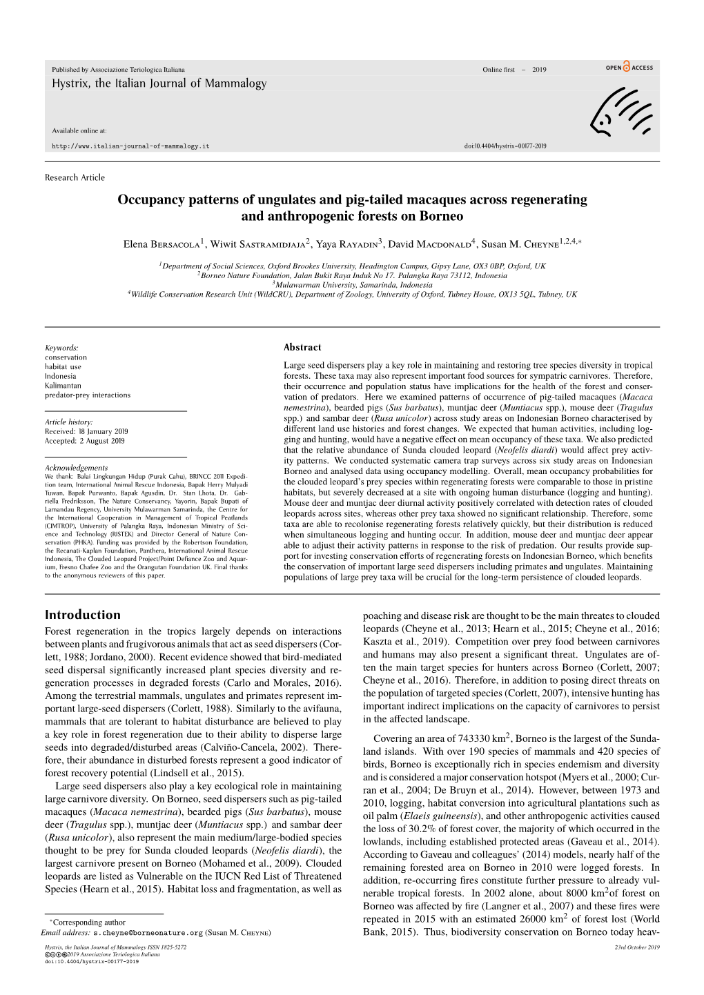 Occupancy Patterns of Ungulates and Pig-Tailed Macaques Across Regenerating and Anthropogenic Forests on Borneo