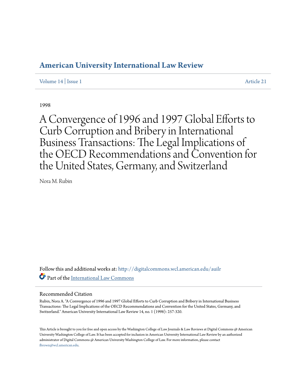 A Convergence of 1996 and 1997 Global Efforts to Curb Corruption and Bribery in International Business Transactions