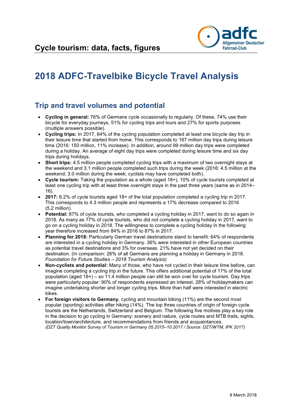 2018 ADFC-Travelbike Bicycle Travel Analysis