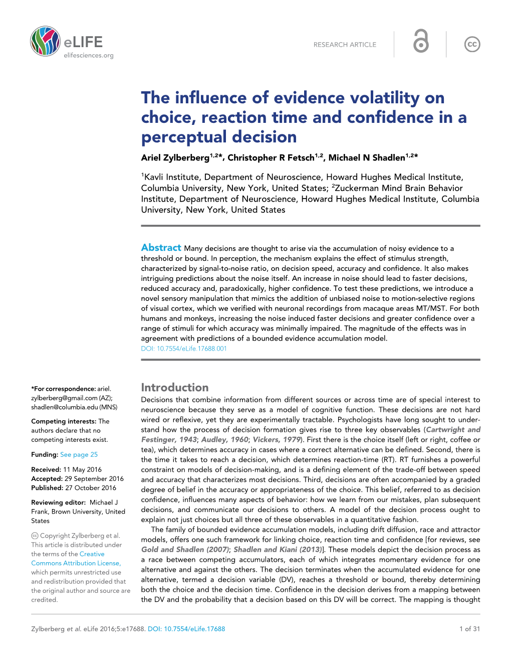 The Influence of Evidence Volatility on Choice, Reaction Time And