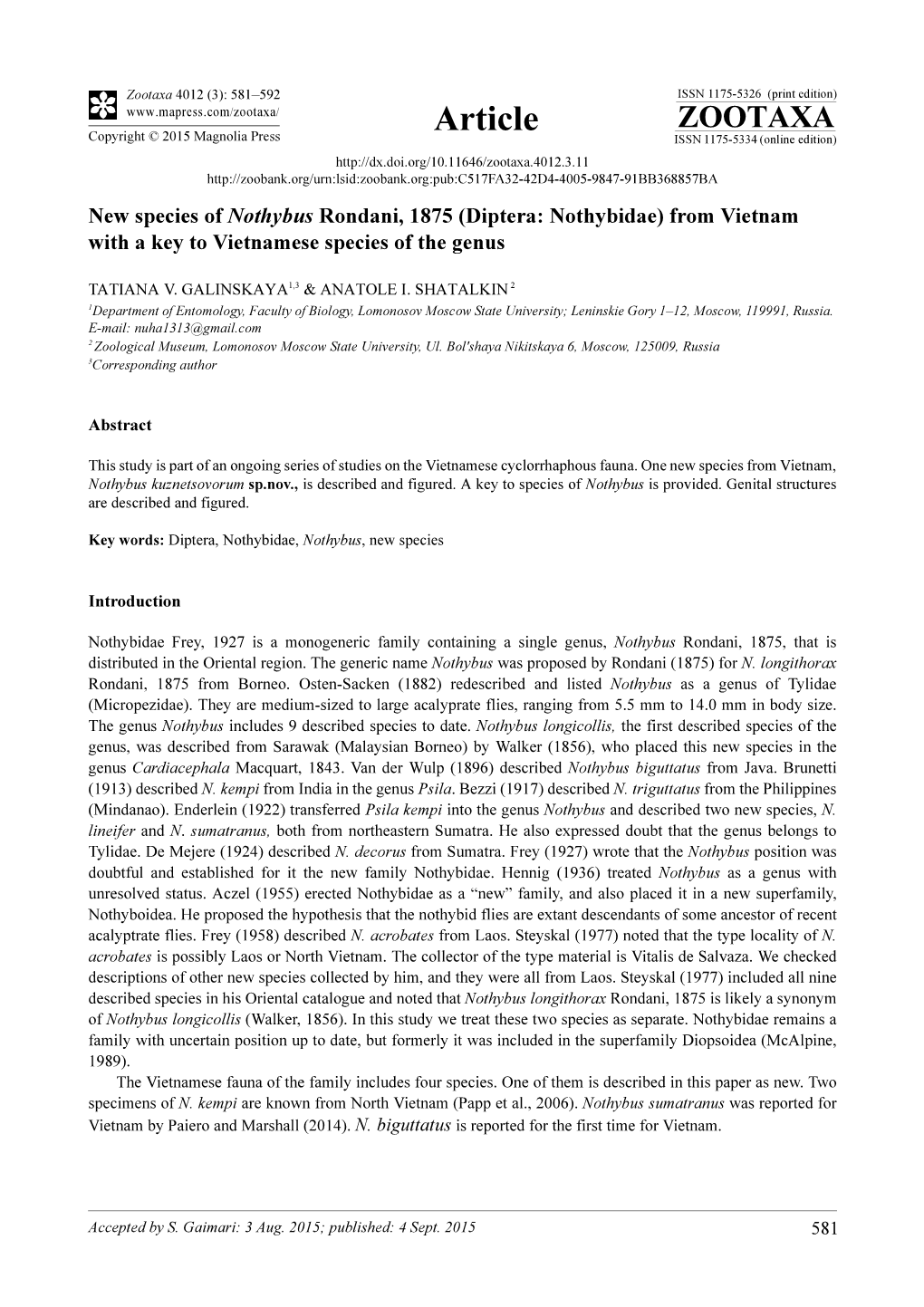 New Species of Nothybus Rondani, 1875 (Diptera: Nothybidae) from Vietnam with a Key to Vietnamese Species of the Genus