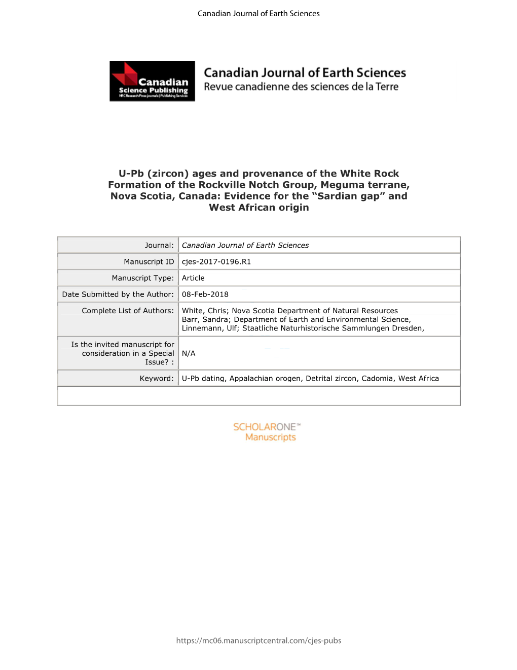 U-Pb (Zircon) Ages and Provenance of the White Rock Formation